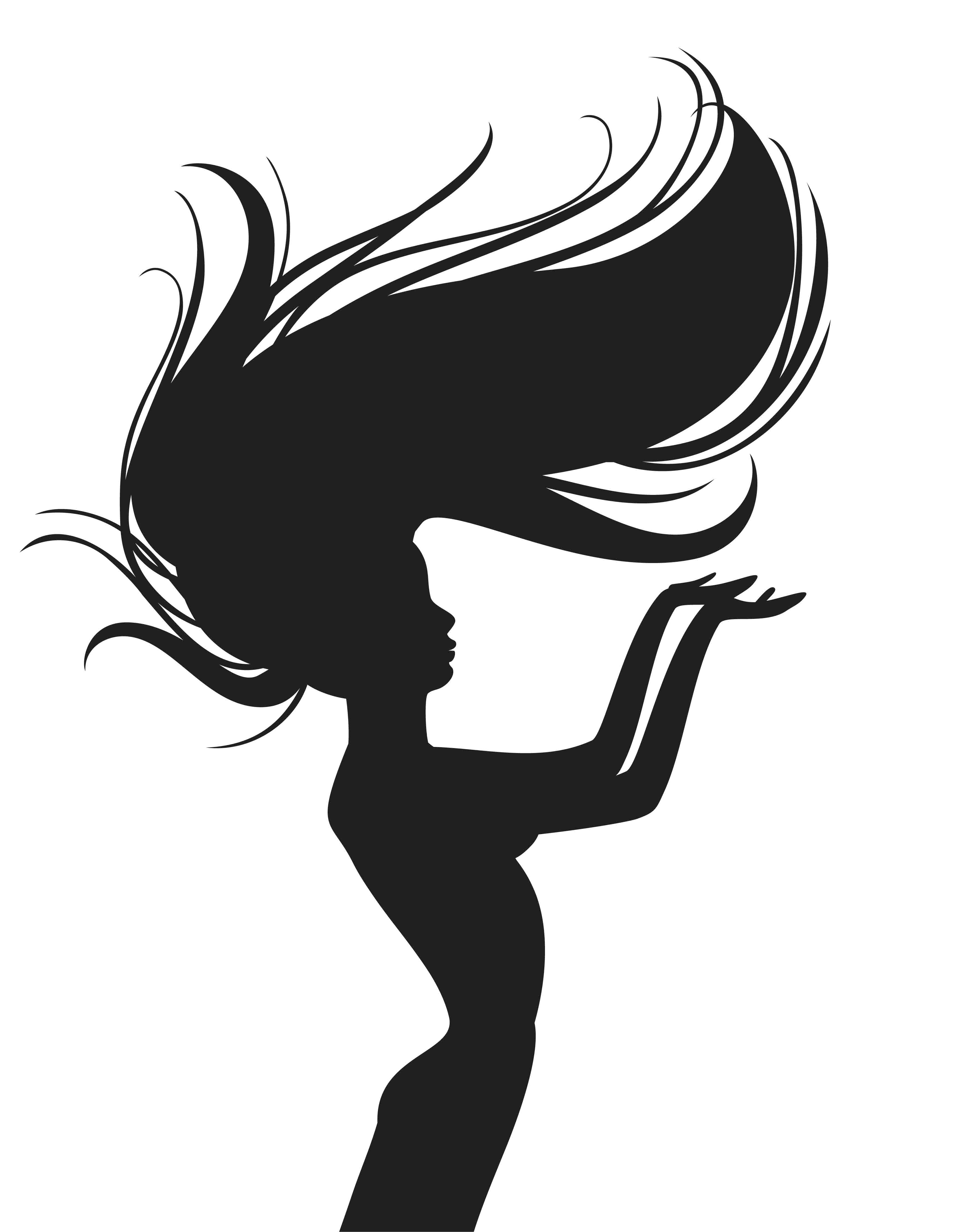 black and white illustration of woman with hair