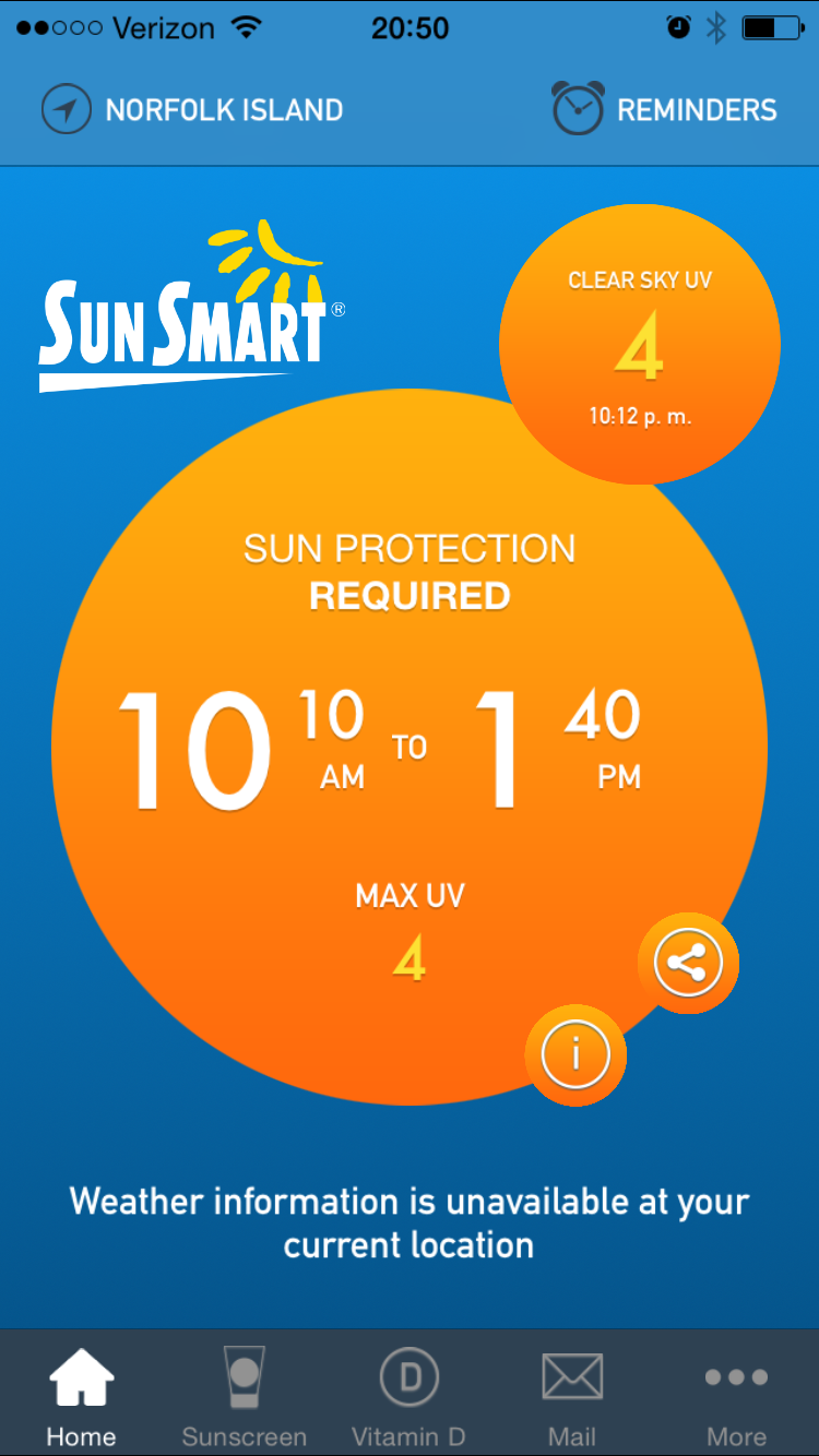 screenshot of the sunsmart application